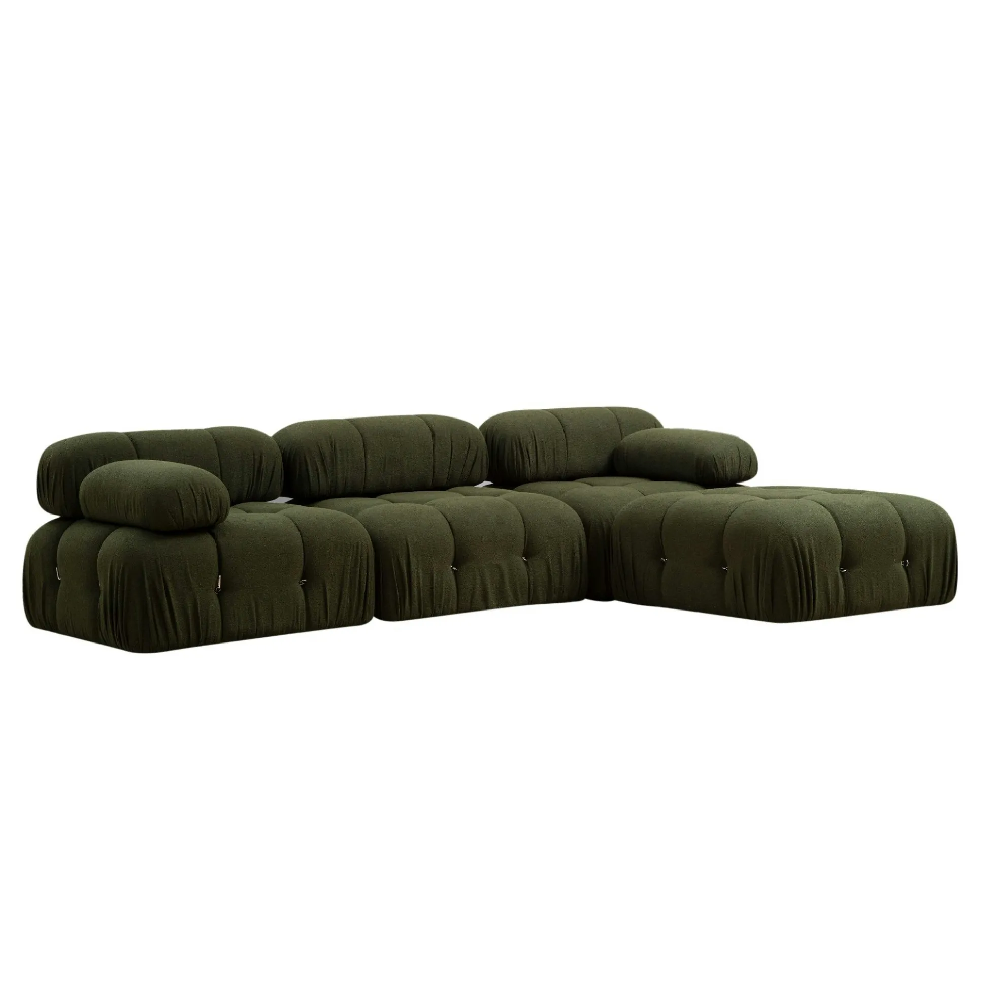 Canapé d'angle modulable vert - tissu bouclette RONDA