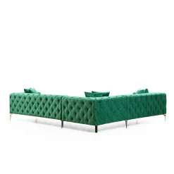 Canapé d'angle vert en velours capitonné - côté gauche DOVER