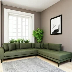 Canapé d'angle vert nature - côté droit, 257 cm ROTTERDAM
