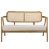Canapé exotique 2 places dossier cannage teck et coussin gris MANAK
