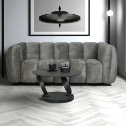 Canapé gris 3 places forme arrondie en tissu chenille IENA