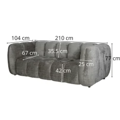 Canapé gris 3 places forme arrondie en tissu chenille IENA