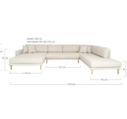 Canapé panoramique beige sable - côté gauche, 370 cm ROTTERDAM