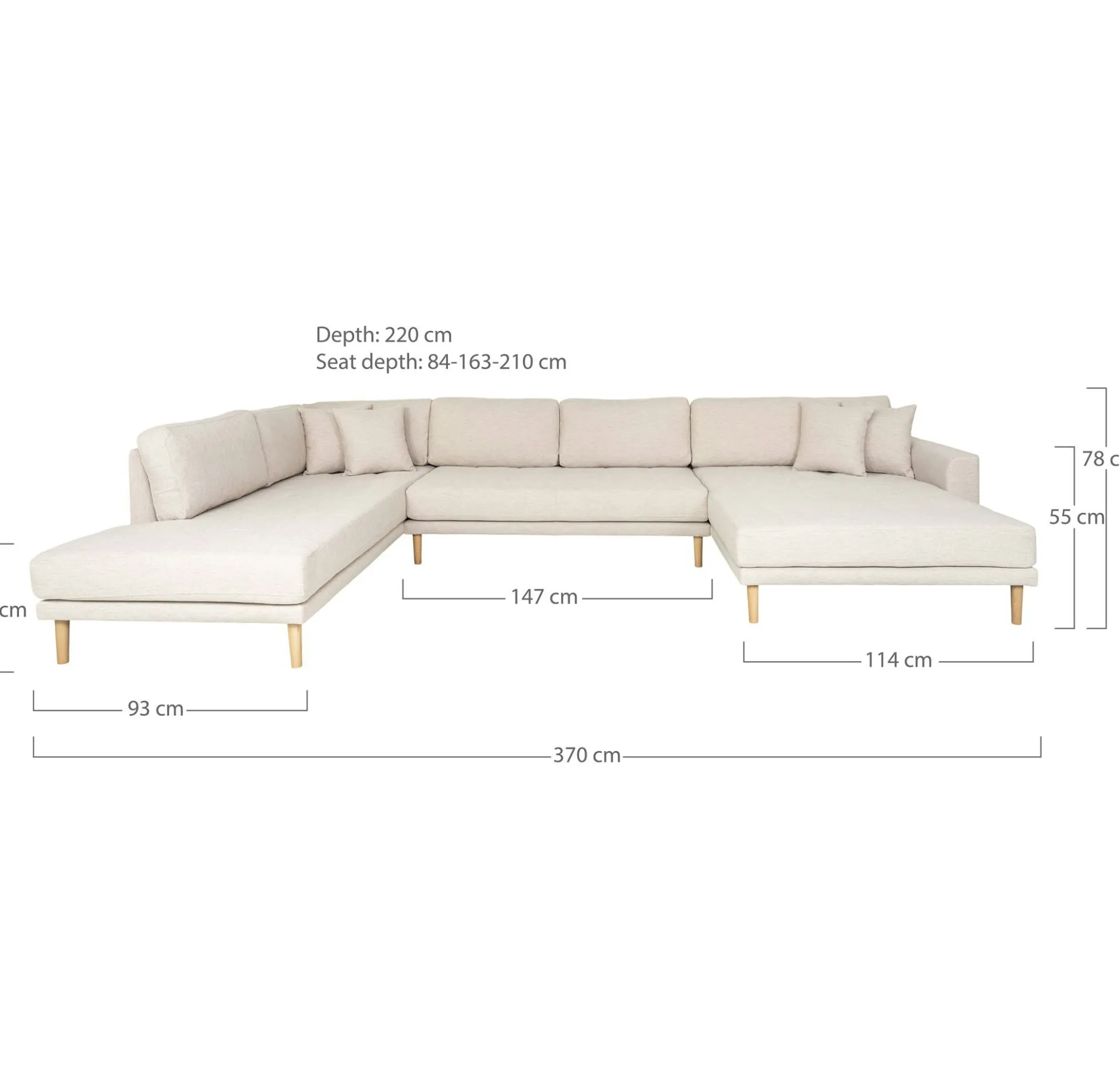 Canapé panoramique beige sable - côté droit, 370 cm ROTTERDAM