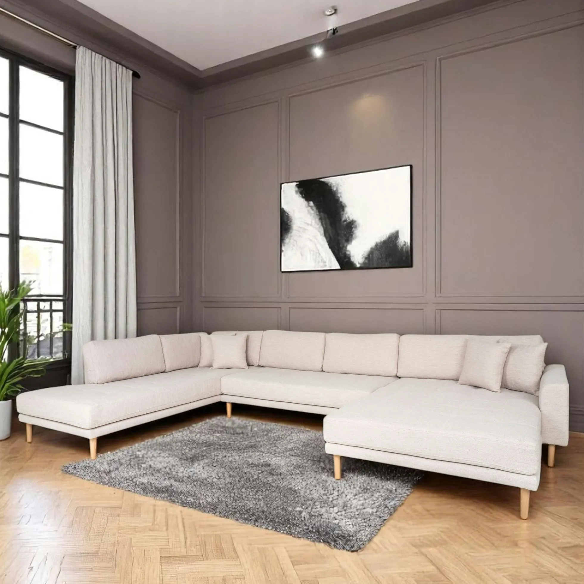 Canapé panoramique beige sable - côté droit, 370 cm ROTTERDAM