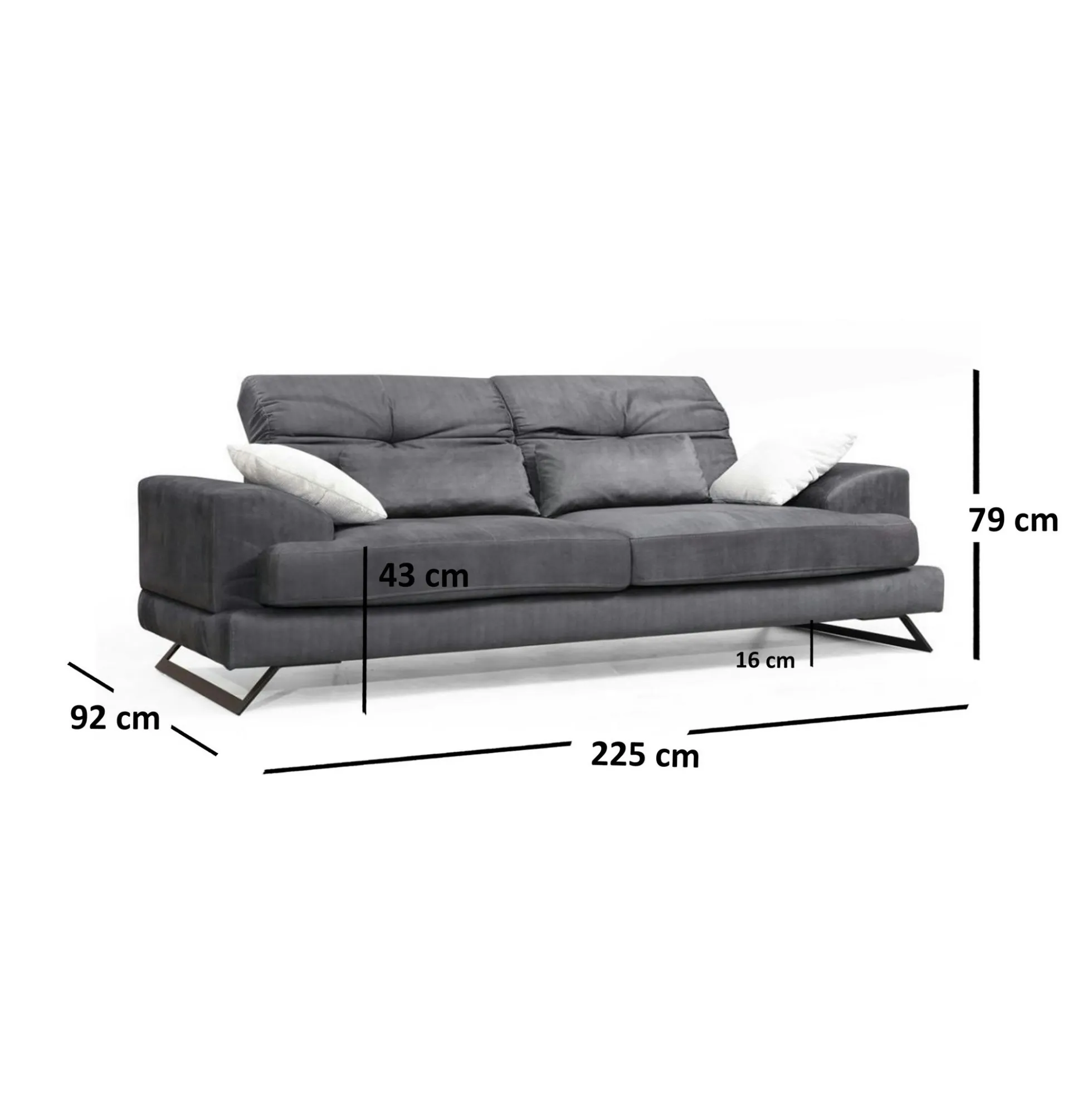 Canapé 3 places anthracite avec dossier inclinable MILO