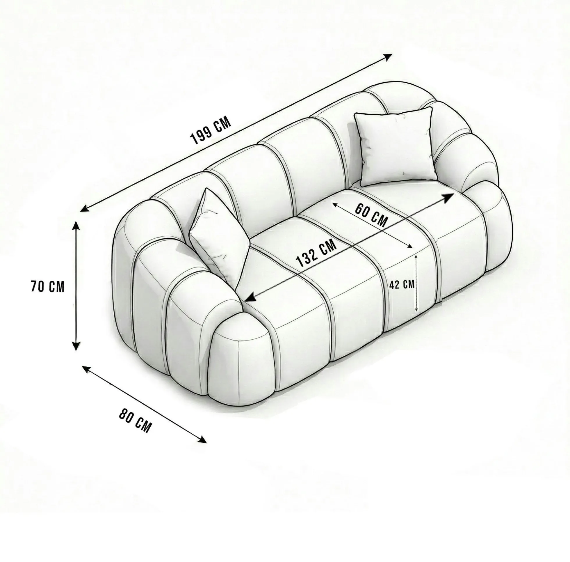 Canapé 2 places blanc écru design arrondi ONDA
