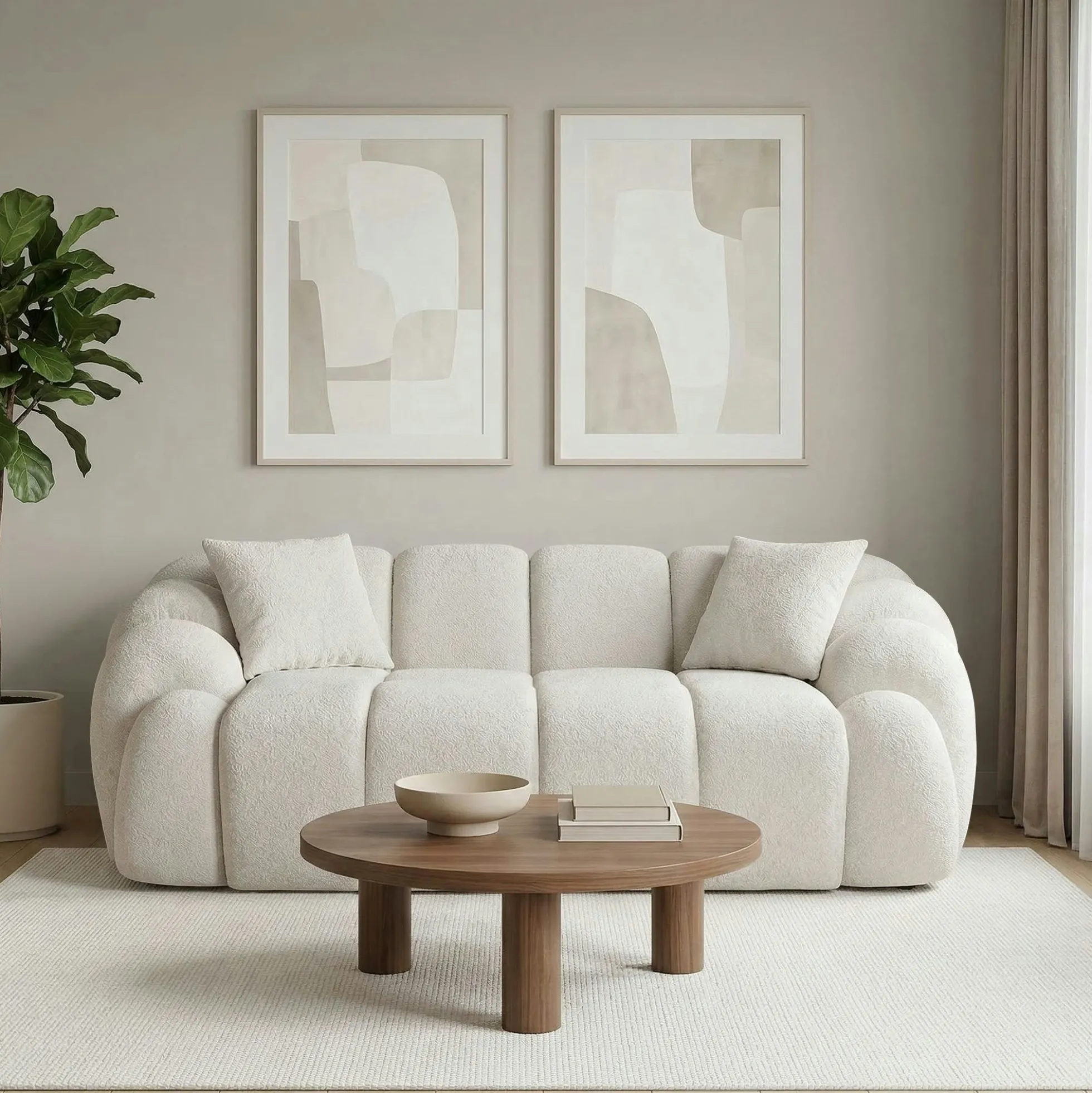 Canapé 2 places blanc écru design arrondi ONDA