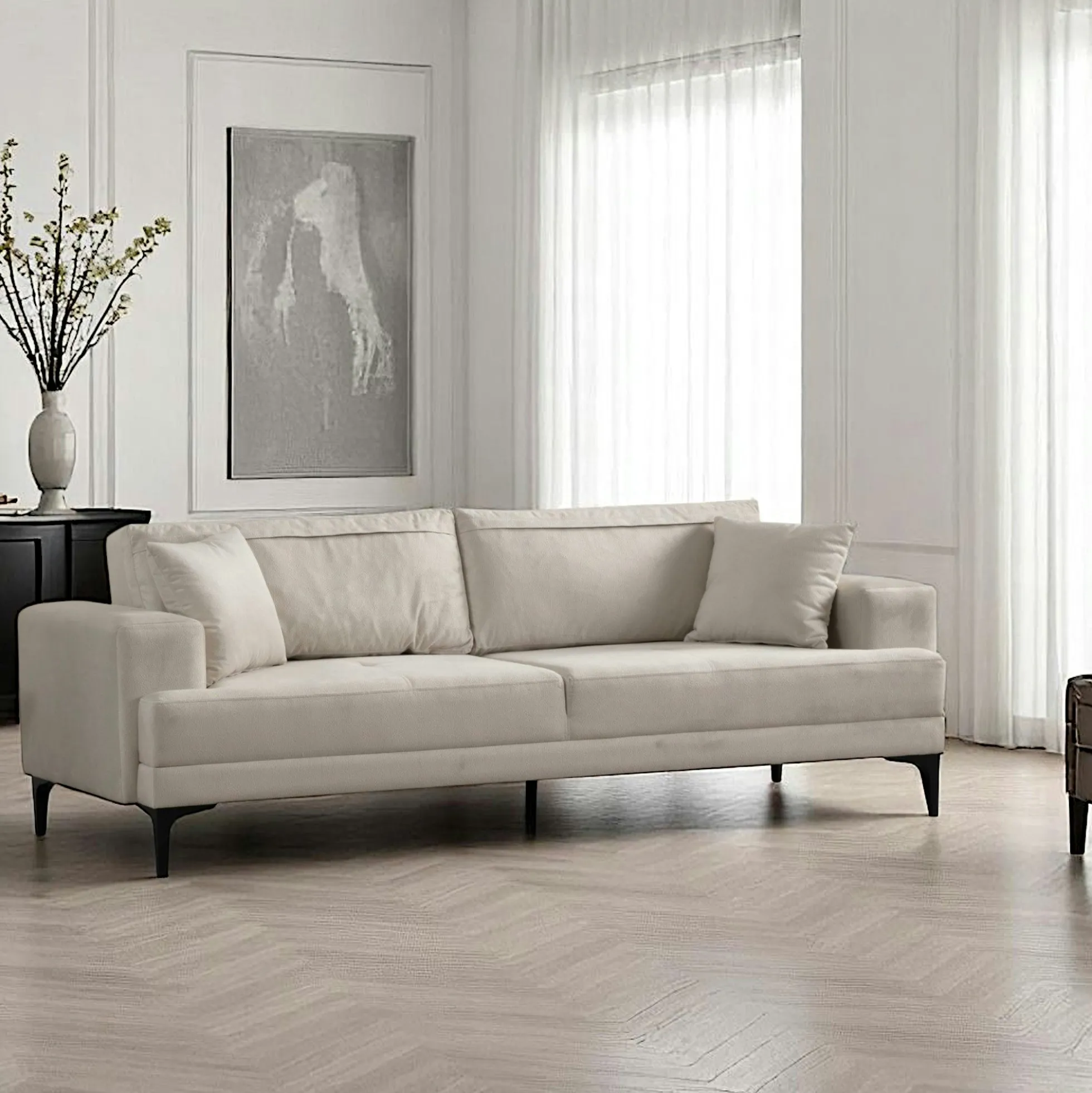 Canapé 3 places écru avec couchage d’appoint JACA
