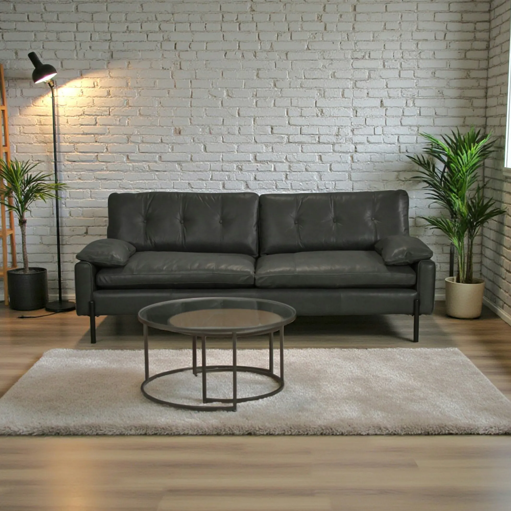 Canapé 3 places en cuir anthracite GLASGOW