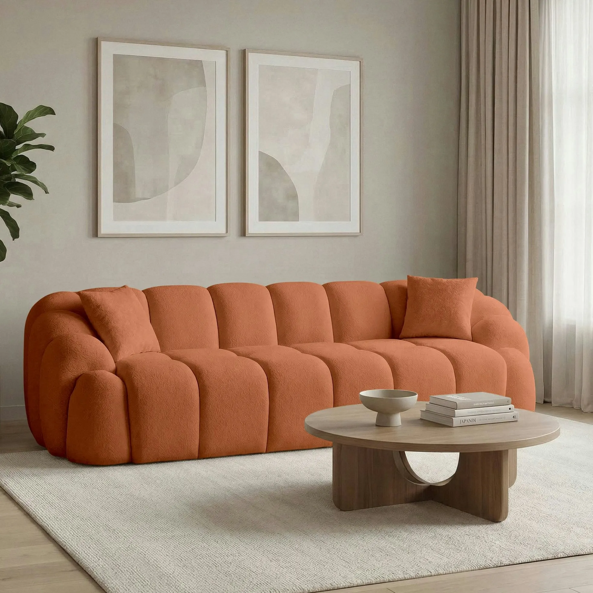 Canapé 4 places terracotta design arrondi ONDA