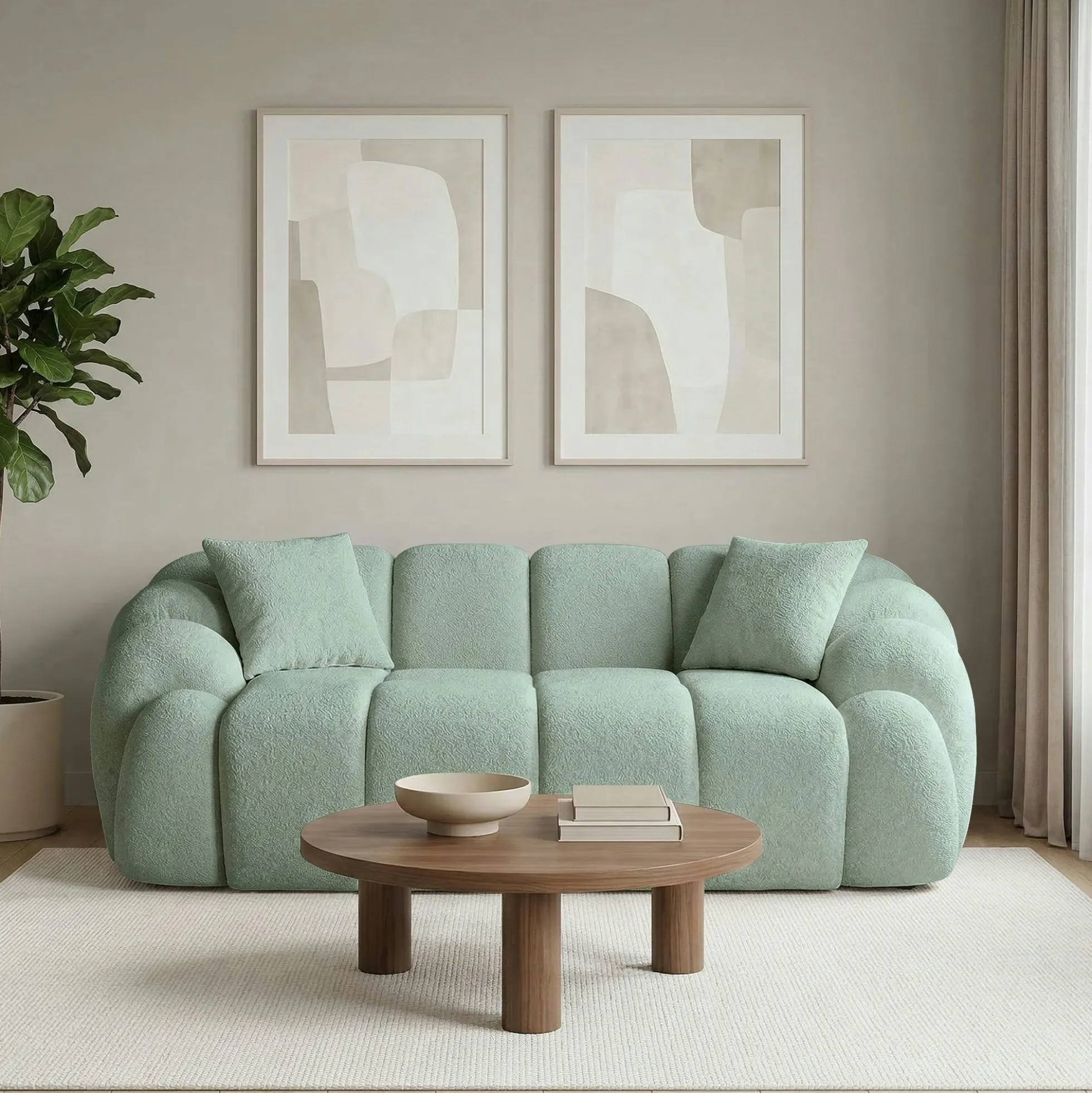 Canapé 2 places vert sauge design arrondi ONDA
