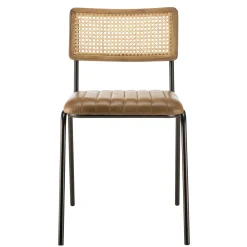 Chaise assise cuir havane dossier rotin (lot de 2) TIM