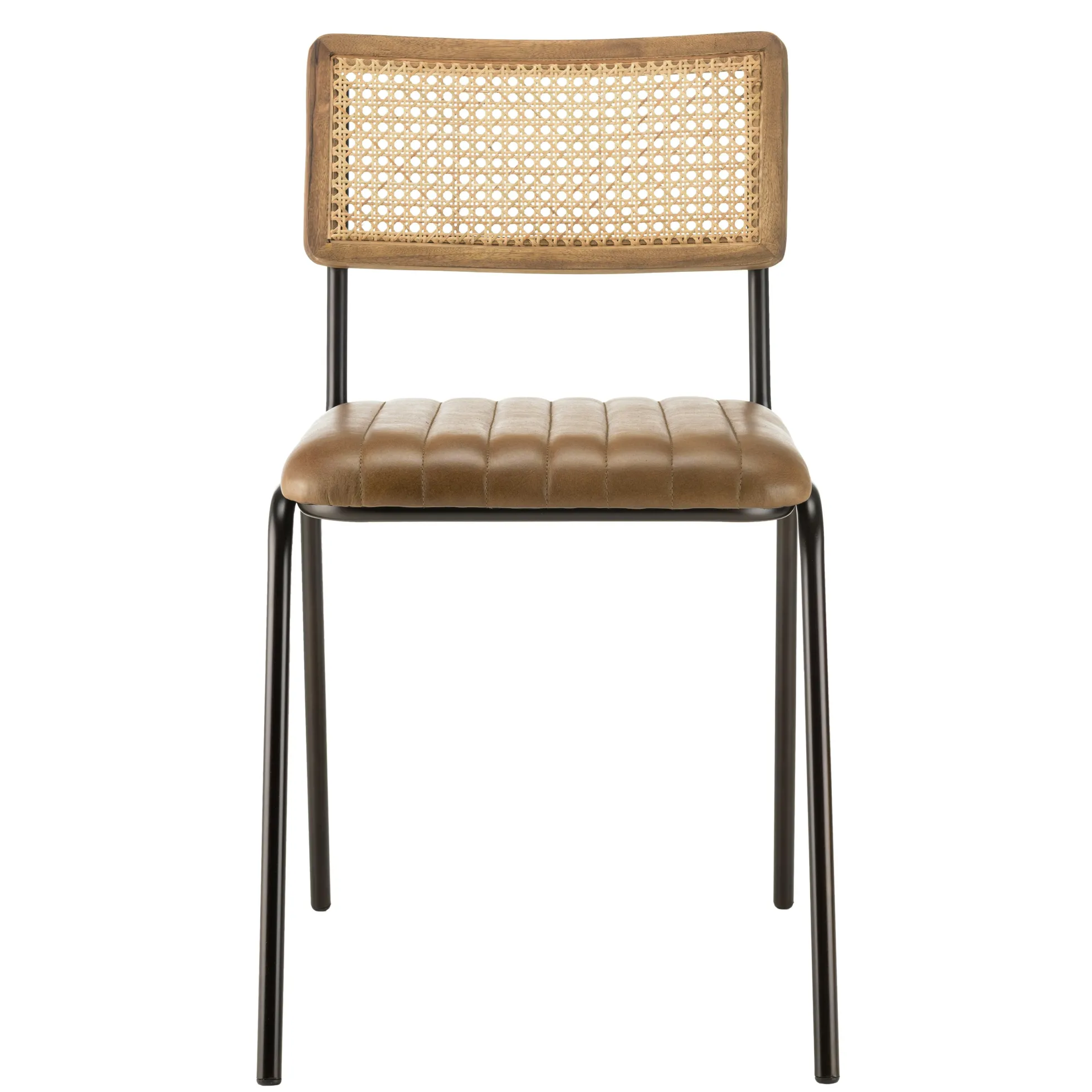 Chaise assise cuir havane dossier rotin (lot de 2) TIM
