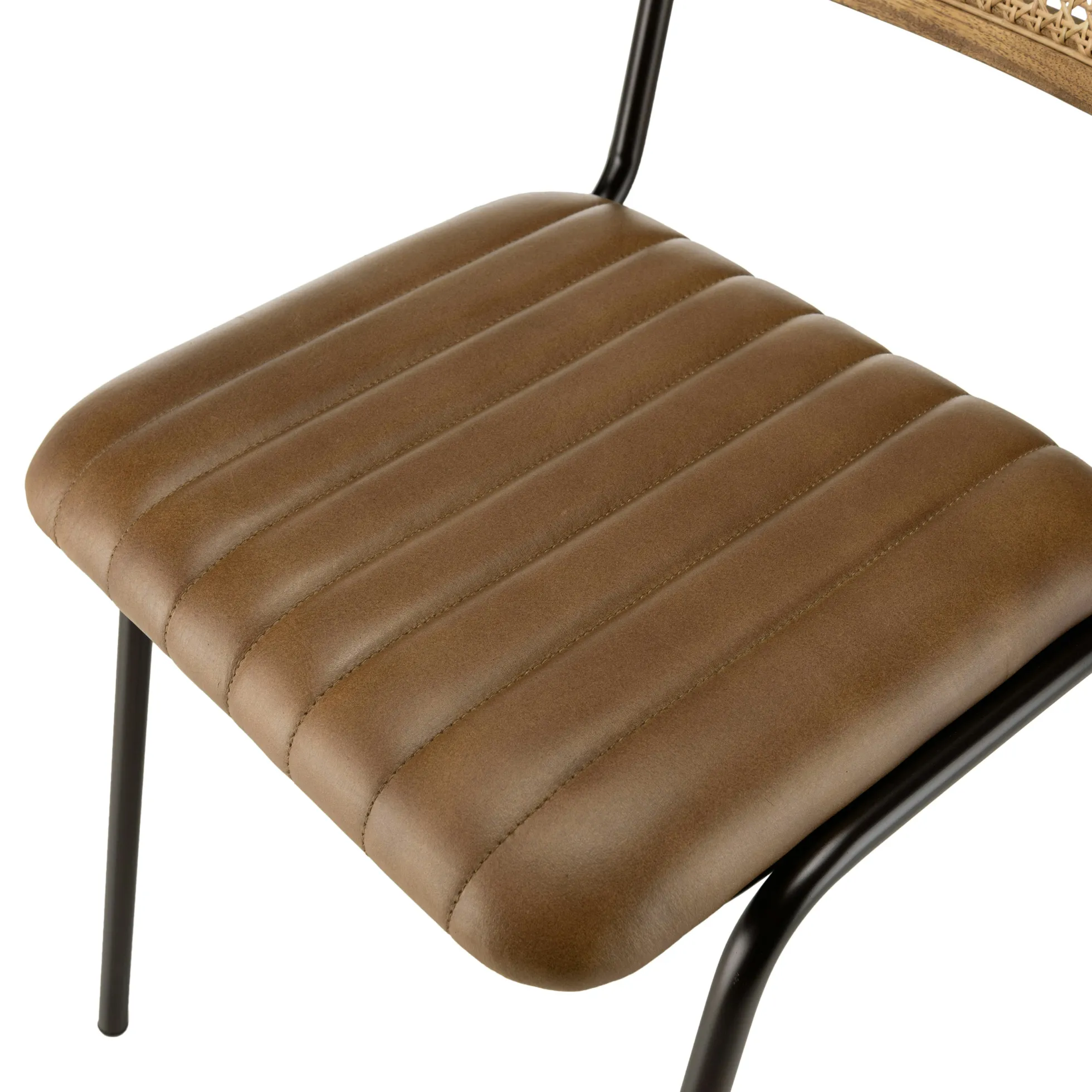 Chaise assise cuir havane dossier rotin (lot de 2) TIM