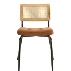 Chaise assise velours orange capitonné dossier cannage (lot de 2) TIM