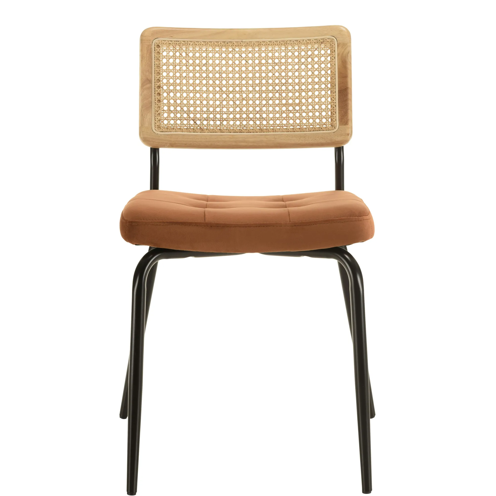 Chaise assise velours orange capitonné dossier cannage (lot de 2) TIM