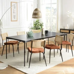 Chaise assise velours orange capitonné dossier cannage (lot de 2) TIM