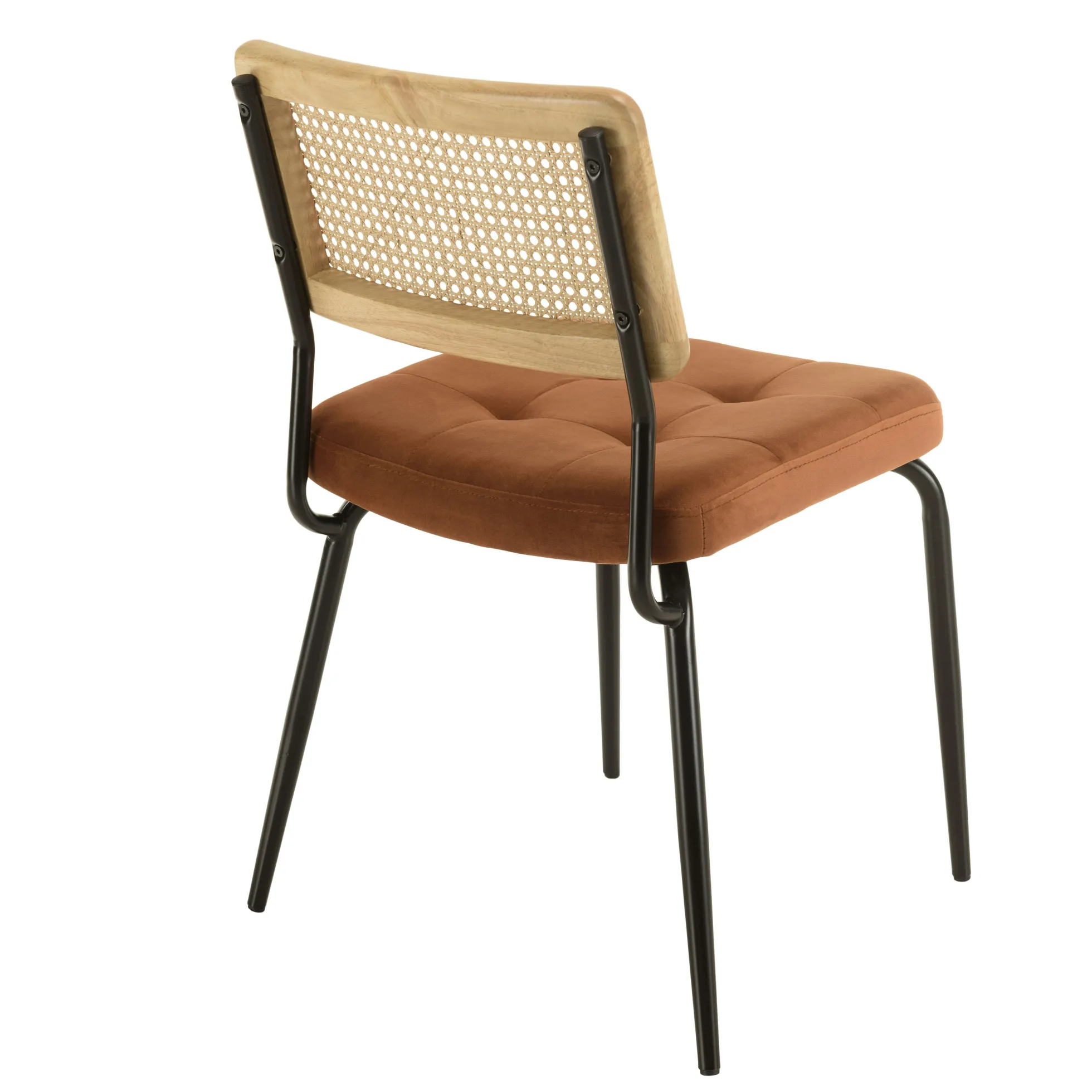 Chaise assise velours orange capitonné dossier cannage (lot de 2) TIM