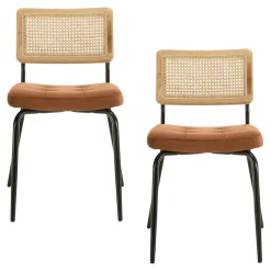 Chaise assise velours orange capitonné dossier cannage (lot de 2) TIM
