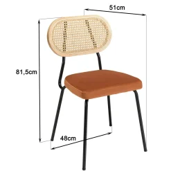 Chaise assise velours orange dossier rotin (lot de 2) PALMA