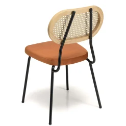 Chaise assise velours orange dossier rotin (lot de 2) PALMA