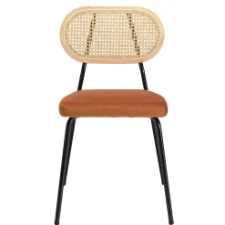 Chaise assise velours orange dossier rotin (lot de 2) PALMA