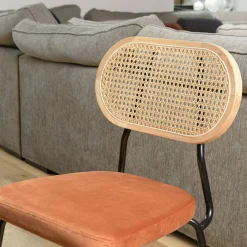 Chaise assise velours orange dossier rotin (lot de 2) PALMA