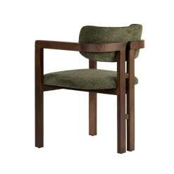 Chaise avec accoudoirs bois foncé et tissu vert MARFA