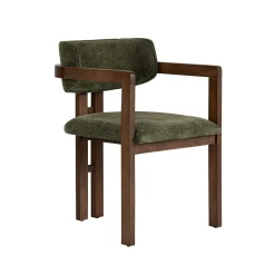 Chaise avec accoudoirs bois foncé et tissu vert MARFA