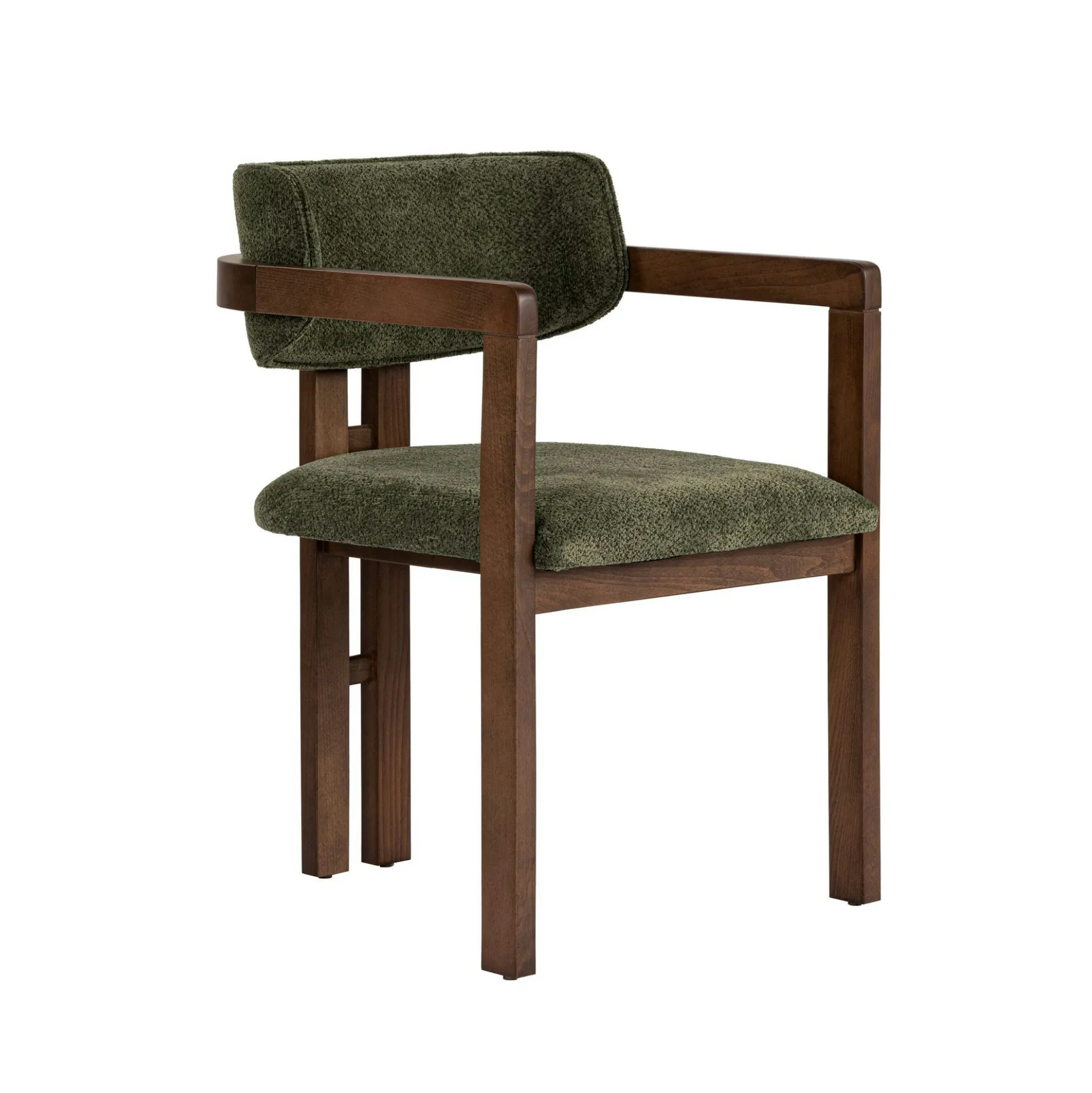 Chaise avec accoudoirs bois foncé et tissu vert MARFA