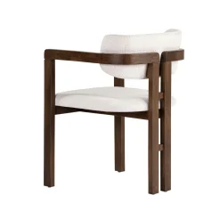 Chaise avec accoudoirs design bois foncé et tissu blanc MARFA