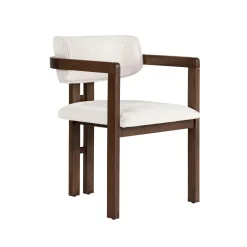 Chaise avec accoudoirs design bois foncé et tissu blanc MARFA
