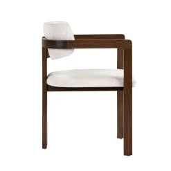 Chaise avec accoudoirs design bois foncé et tissu blanc MARFA