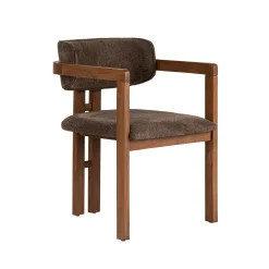 Chaise avec accoudoirs en bois et tissu marron MARFA