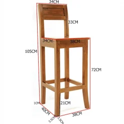 Chaise bar Hévéa avec dossier 38x41x105cm HELENA