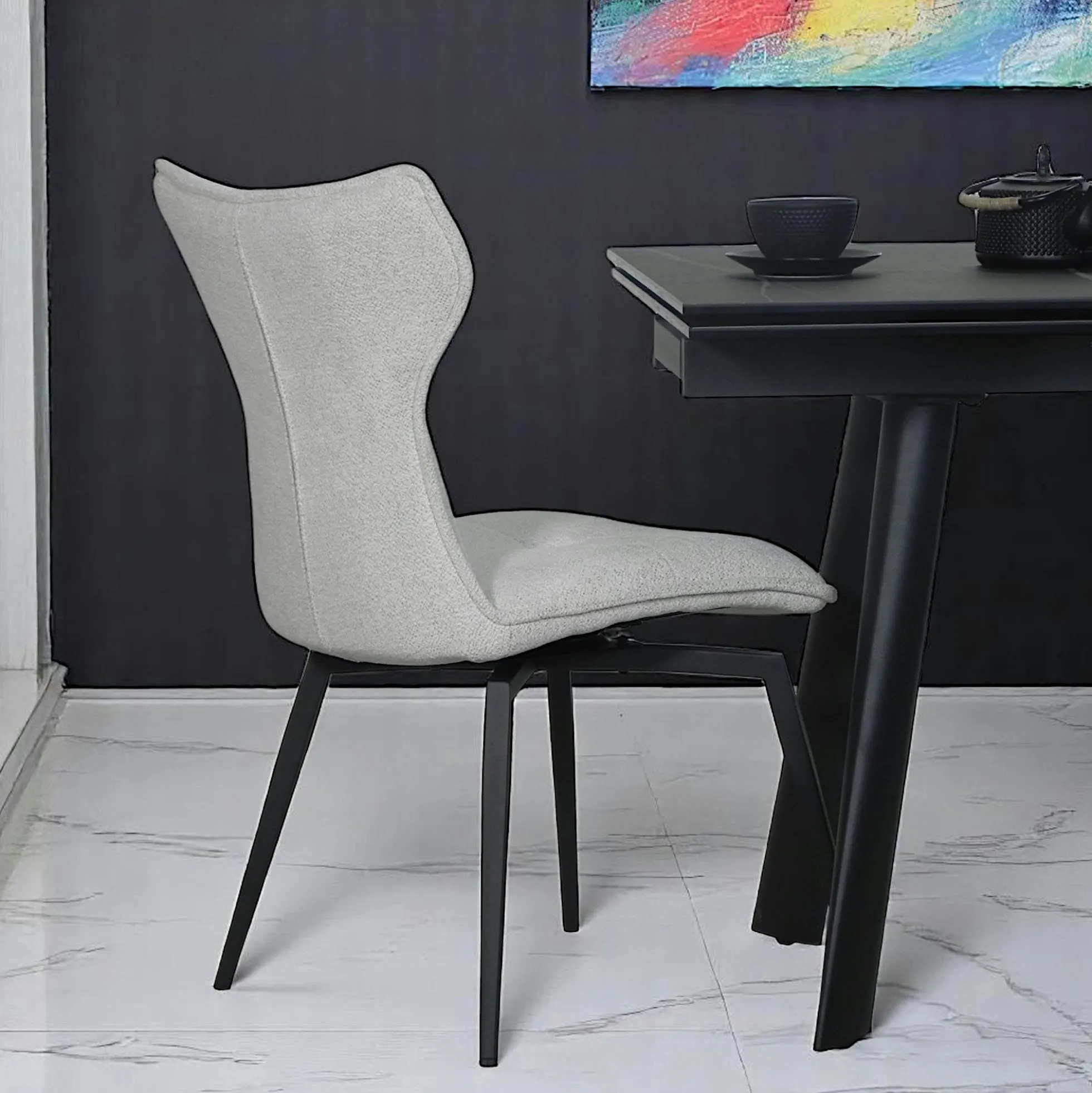 Chaise beige pivotante en velours avec passepoil (lot de 2) LOMBARDIE
