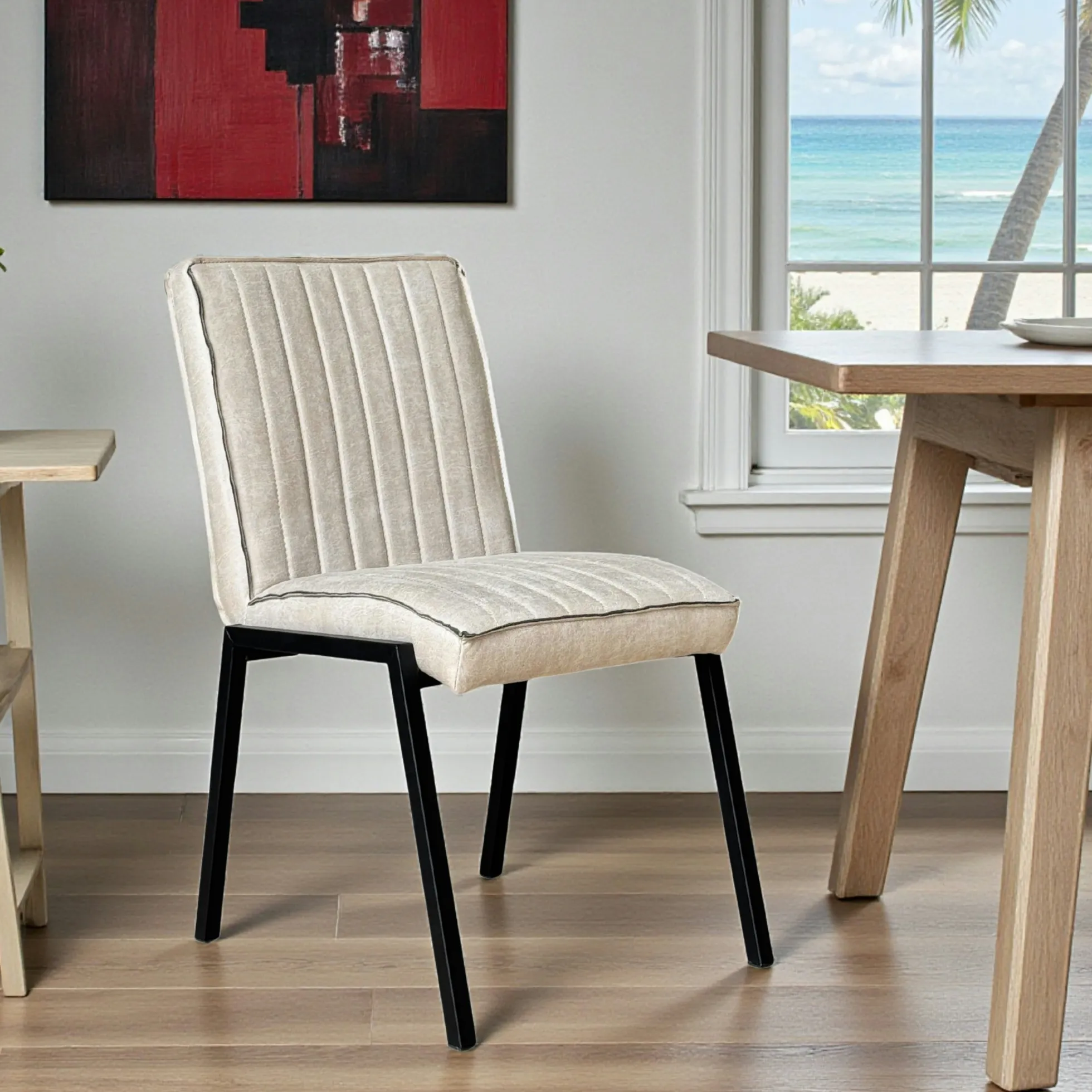 Chaise beige rembourrée à bandes (lot de 2) CORTINA