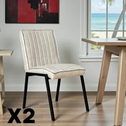 Chaise beige rembourrée à bandes (lot de 2) CORTINA