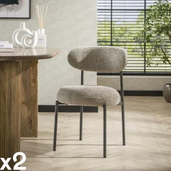 Chaise beige sable moderne en velours tissé (lot de 2) CREEK