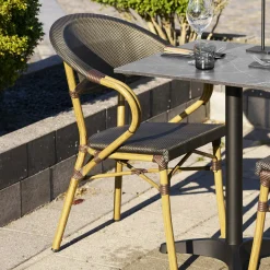 Chaise bistrot en textilène brun et bambou (lot de 2)