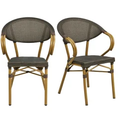 Chaise bistrot en textilène brun et bambou (lot de 2)
