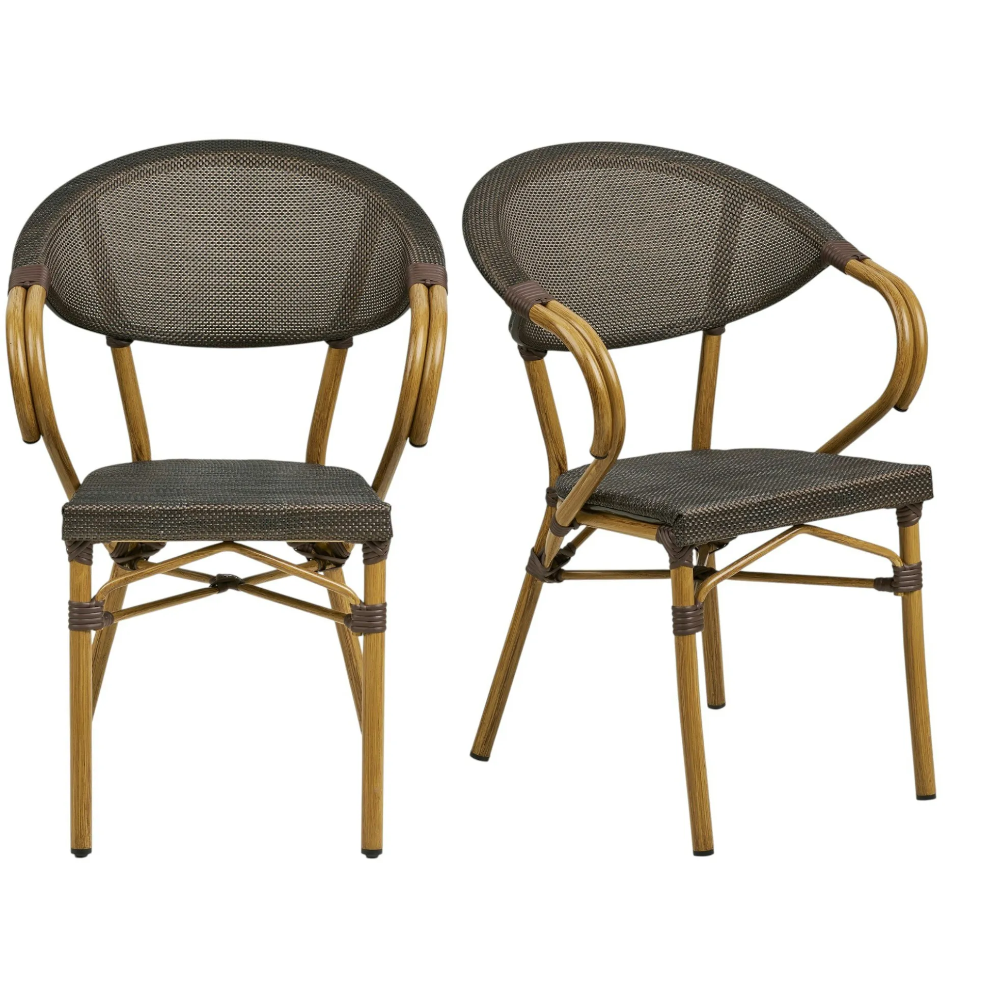 Chaise bistrot en textilène brun et bambou (lot de 2)
