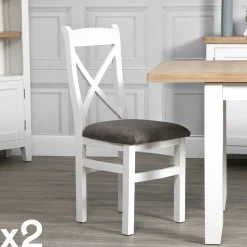 Chaise blanche en chêne avec dossier croisé (lot de 2) NAXOS