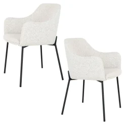 Chaise blanche moderne en tissu bouclette avec accoudoirs (lot de 2) SAVONE