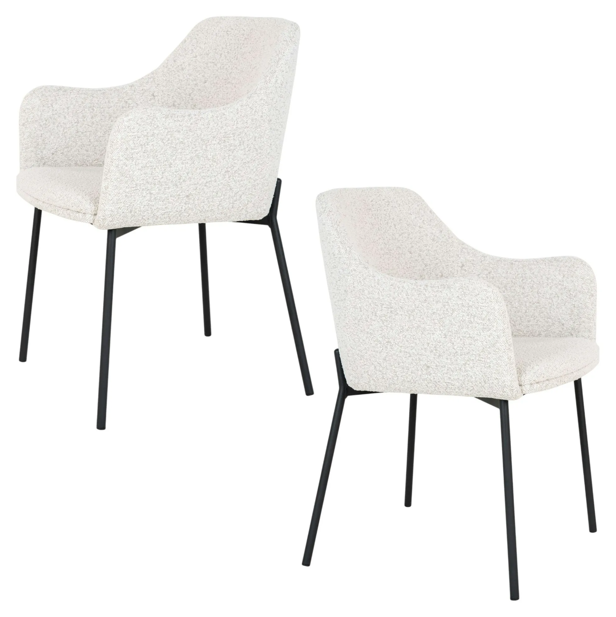 Chaise blanche moderne en tissu bouclette avec accoudoirs (lot de 2) SAVONE