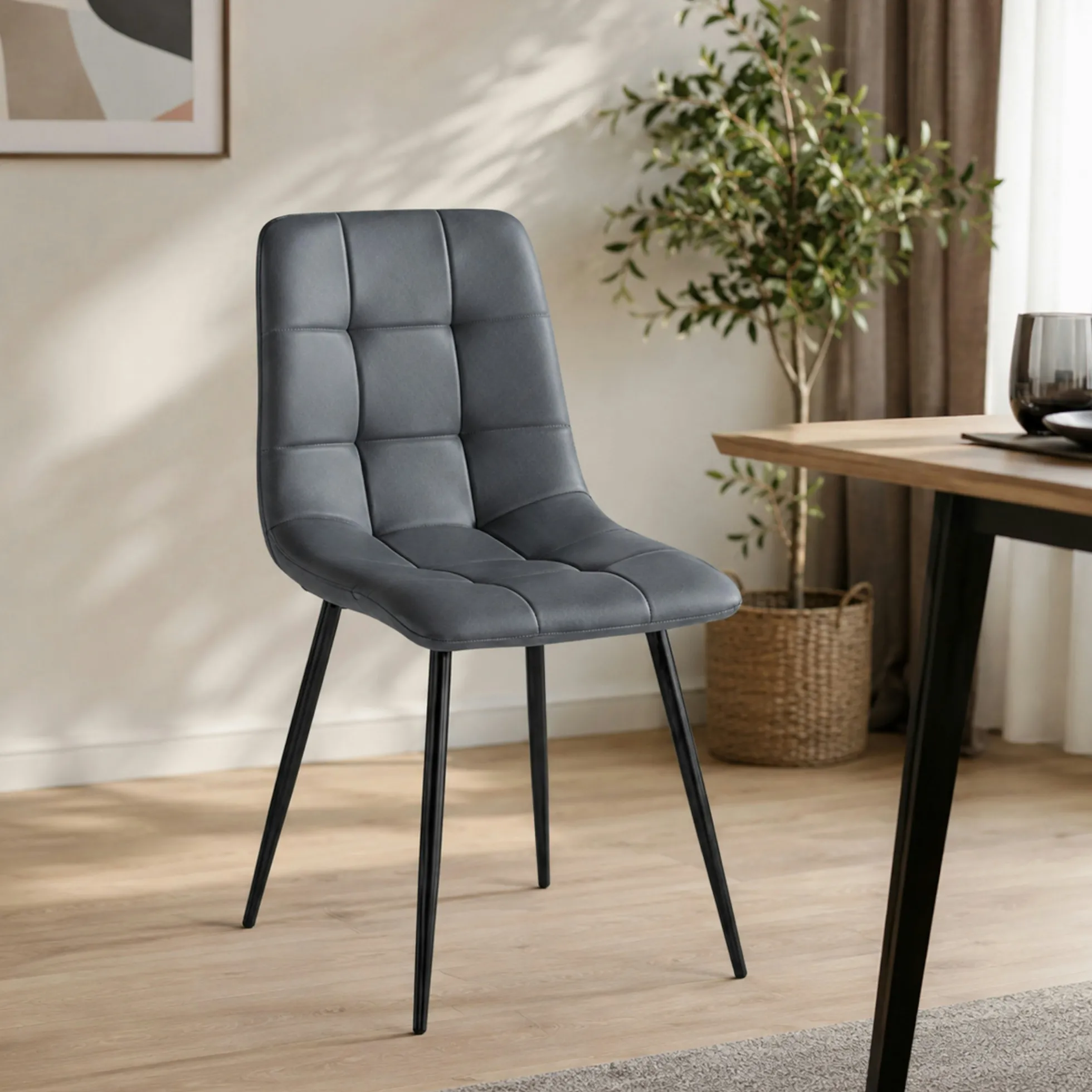 Chaise bleu arctique motif damier (lot de 2) LORA