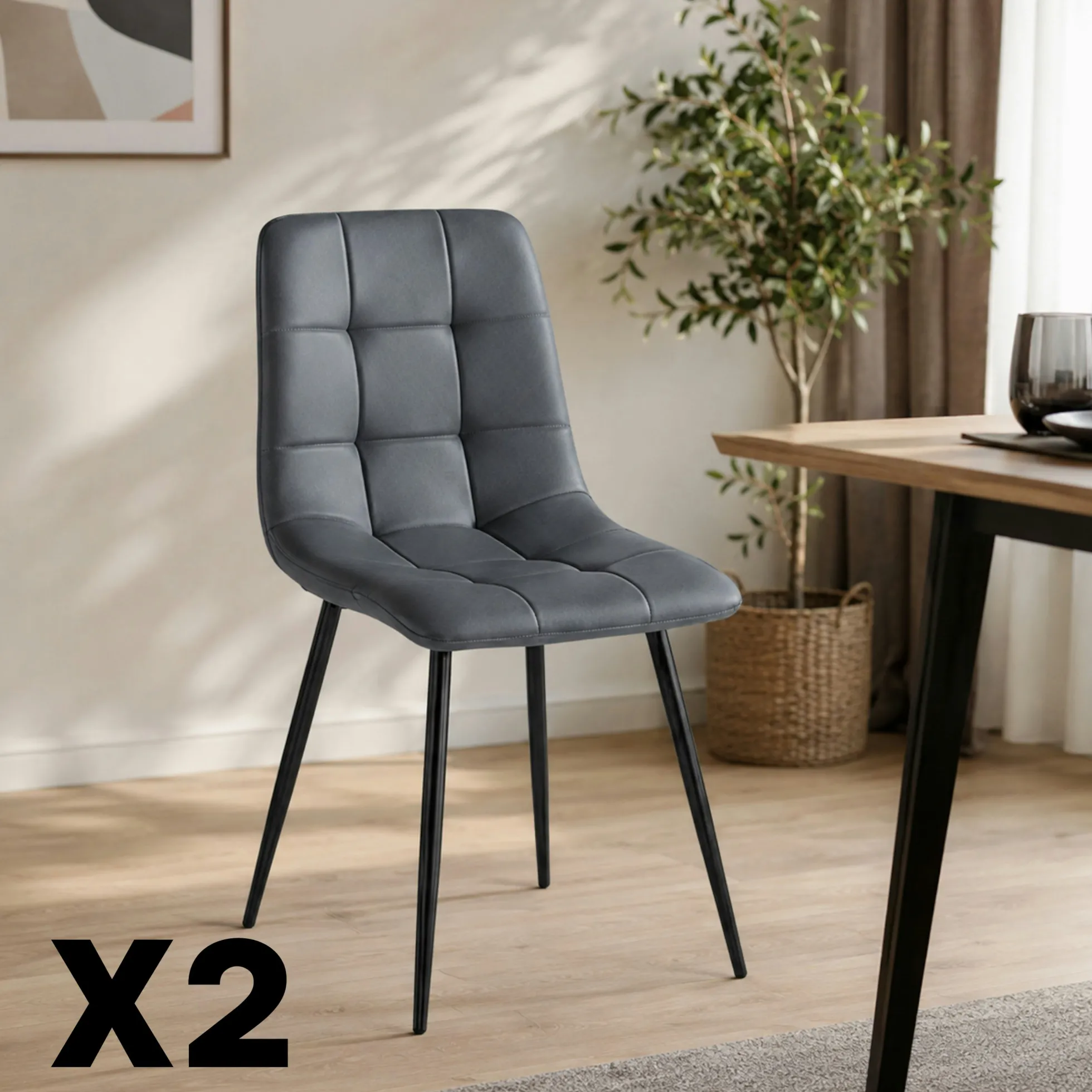 Chaise bleu arctique motif damier (lot de 2) LORA