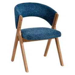 Chaise bleue bois et tissu, forme ronde (lot de 2) AGADE