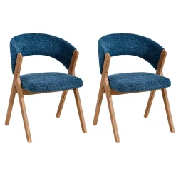 Chaise bleue bois et tissu, forme ronde (lot de 2) AGADE